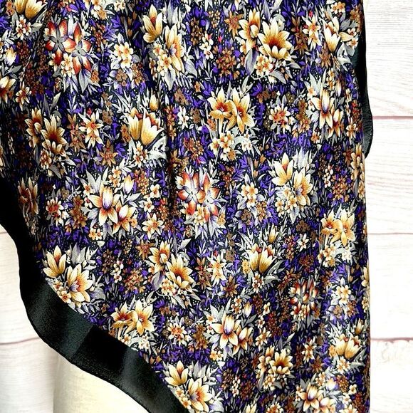 Elaine Gold for Collection XIIX Silk Square Scarf Floral Purple Tan Ivory Japan - Picture 2 of 13